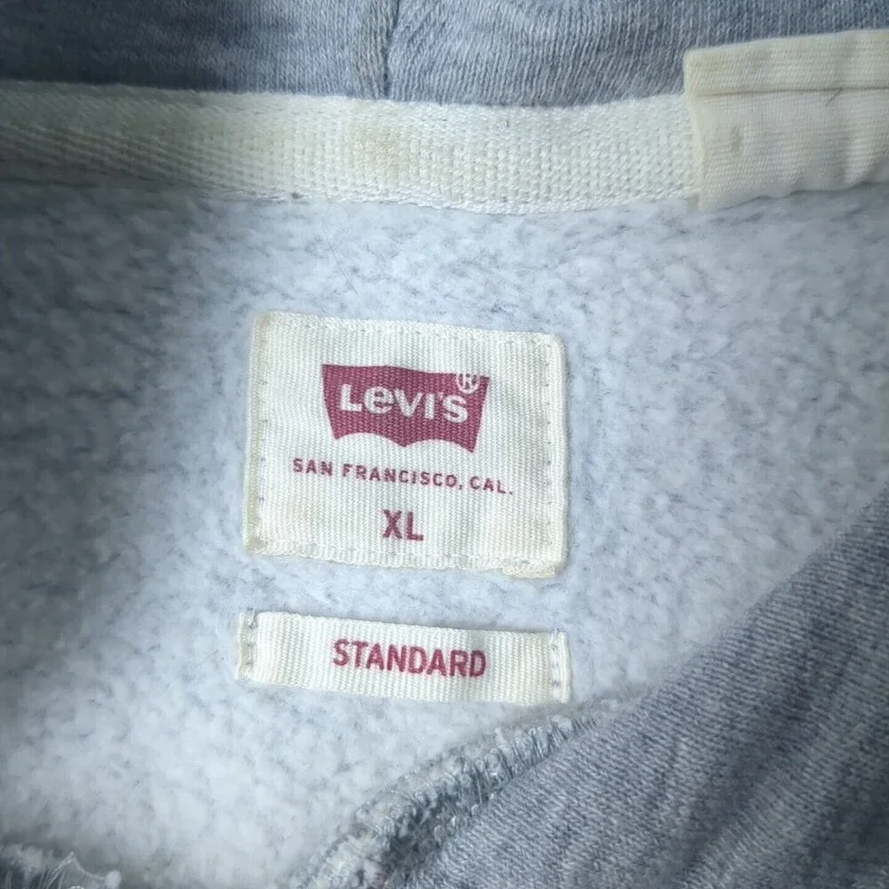 Levis Logo Spell Out Gray Hoodie Mens XL Pullover Hooded Sweatshirt Standard‎